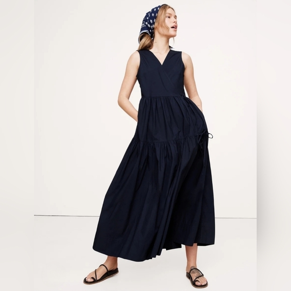 Banana Republic Dresses & Skirts - Banana Republic Poplin Wrap Maxi Dress Navy Sleeveless Side Ties Size L Preppy